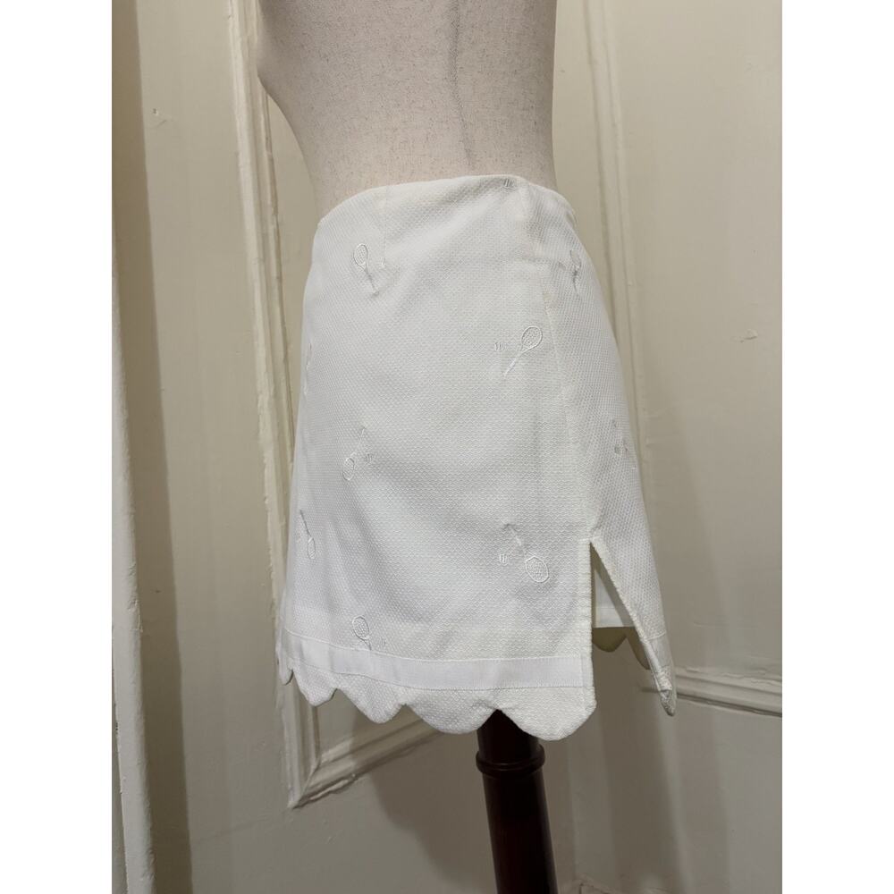 Lily Pulitzer White Scalloped Bottom Skort‎ Embroidered Tennis Rackets Size 4 - Picture 2 of 5